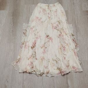 Lauren Ralph Lauren Cream and Pink Floral Maxi Skirt
